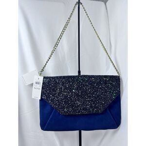 Ann Taylor Bella Glitter Navy Clutch Bling NYE‎ NWT